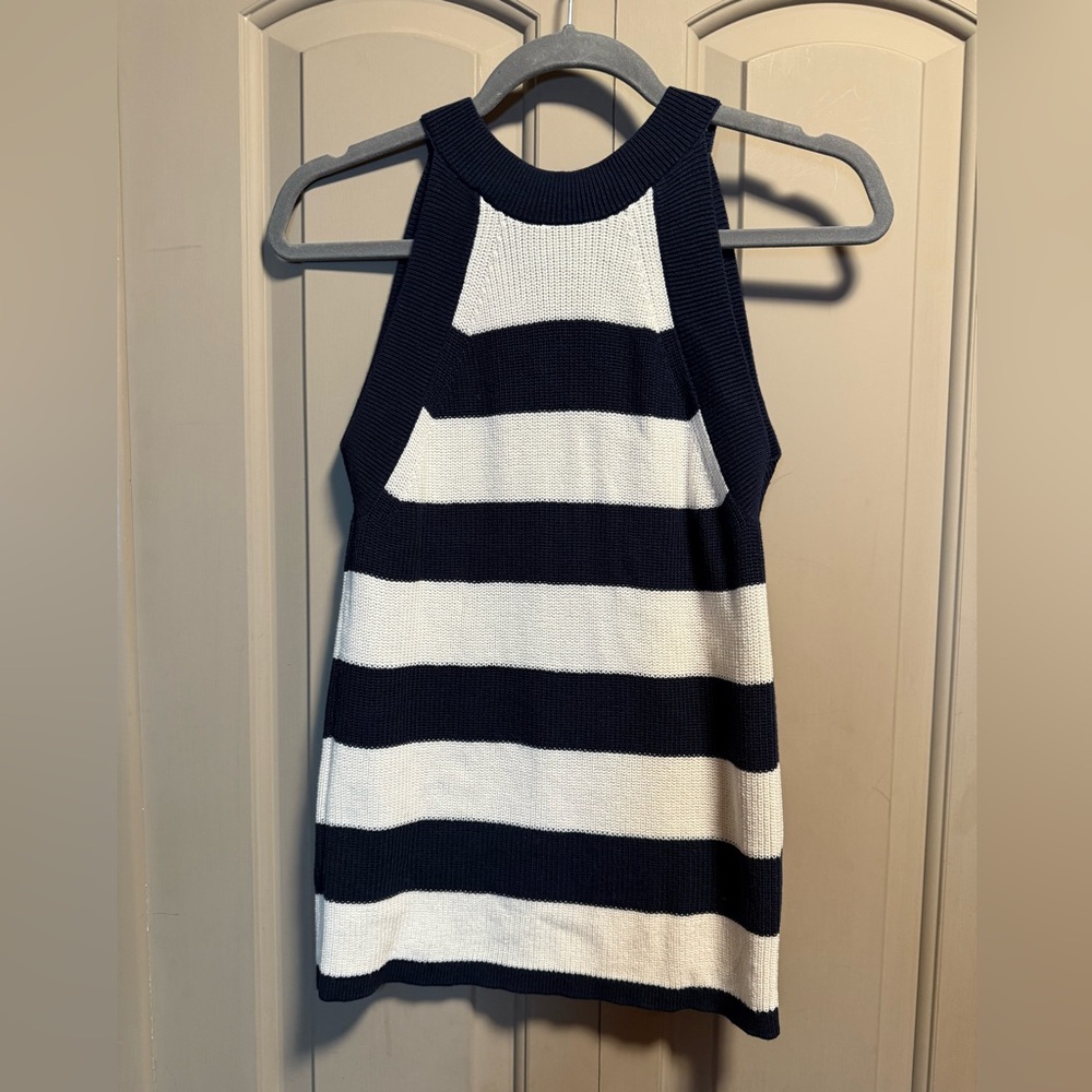 Ann Taylor Navy Striped Sleeveless Knit Top